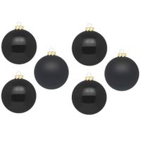 Inge Christmas grote kerstballen - 6x - zwart - 10 cm - glas   - - thumbnail