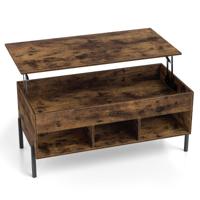Verhoogbare Salontafel Verhoogbare Salontafel met Breed Tafelblad Verborgen Opbergvak en 3 Open Opbergvakken-Bruin