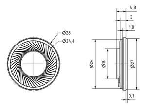 Visaton K 28 WP - 50 Ohm 1.1 inch 2.8 cm Mini-luidspreker 1 W 50 Ω Zwart Kunststof membraan