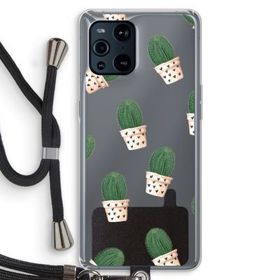 Cactusprint roze: Oppo Find X3 Pro Transparant Hoesje met koord