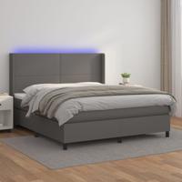 Boxspring met matras en LED kunstleer grijs 180x200 cm