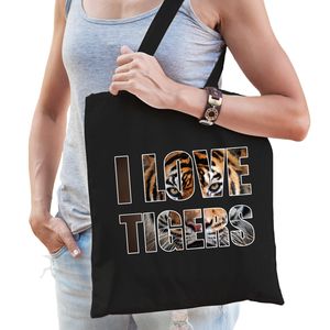 I love tigers / tijgers kantoenen tasje zwart dames   -
