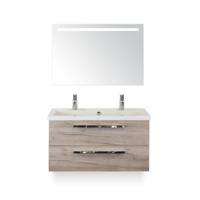 Seville Badmeubelset 100 cm - Craft Oak - Wastafel Djazz 2 kraangaten - met Sence Spiegel