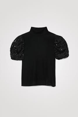 Slim fit T-shirt met lantaarnmouwen - BLACK - M