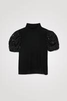 Slim fit T-shirt met lantaarnmouwen - BLACK - M