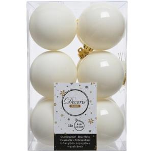 Decoris kerstballen - 12x st - wol creme wit - 6 cm - kunststof - mat/glans - kerstversiering