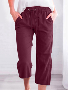 Women's Casual Summer Linen Pants High Waisted Loose Yoga Sweatpants Crop Pants with Pockets