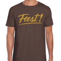 Party T-shirt heren - bruin - Feest! - glitter goud - Glitter en Glamour - thema feest