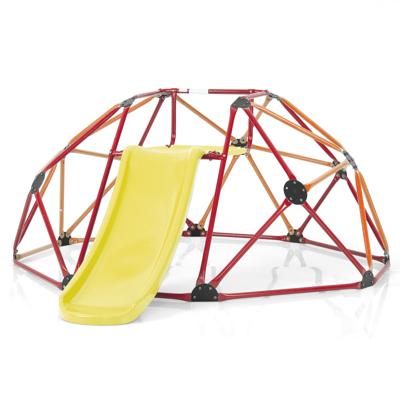 Klimkoepel met Glijbaan & Stoffen Platform & 180 kg Belastbaarheid Klimrek in Koepelvorm Oranje + Rood