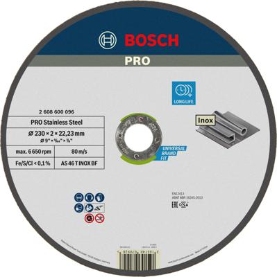 Bosch Accessoires Doorslijpschijf recht Expert for Inox AS 46 T INOX BF, 230 mm, 22,23 mm, 2,0 mm - 1 stuks - 2608600096
