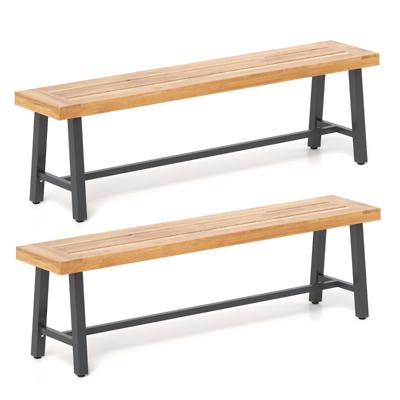 (Set van Twee) 160 cm Acacia Houten Buitenbank 3-Persoons Terrasbank met 360 kg Capaciteit Rugloze Buitenbank met Stevig Metalen Frame