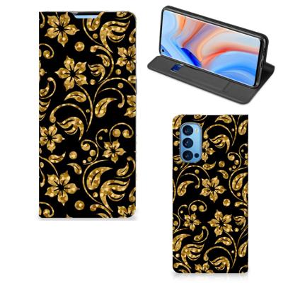 OPPO Reno4 Pro 5G Smart Cover Gouden Bloemen OPPO Reno4 Pro 5G Smart Cover Gouden Bloemen