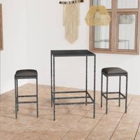 3-delige Tuinbarset met kussens poly rattan grijs