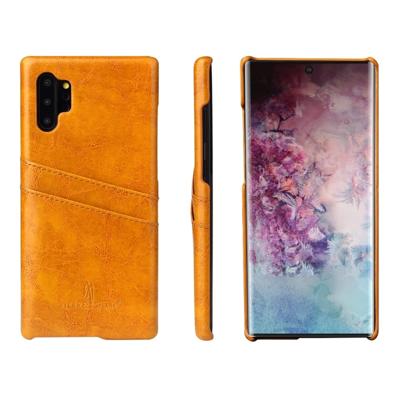 Fierre Shann retro olie Wax textuur PU lederen draagtas met kaartsleuven voor Galaxy Note 10 + (geel)