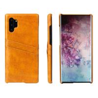 Fierre Shann retro olie Wax textuur PU lederen draagtas met kaartsleuven voor Galaxy Note 10 + (geel)