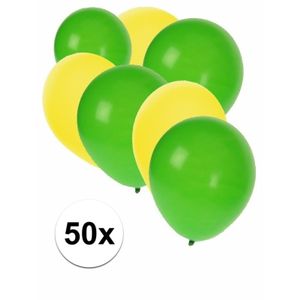 50x Ballonnen - 27 cm - geel / groene versiering