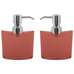 Zeeppompje/zeepdispenser Aveiro - 2x - PS kunststof - terracotta/zilver - 11 x 14 cm - 260 ml