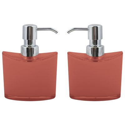 Zeeppompje/zeepdispenser Aveiro - 2x - PS kunststof - terracotta/zilver - 11 x 14 cm - 260 ml