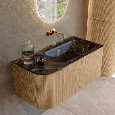 Badmeubel Mondiaz Kurve-Dlux | 95 cm | Meubelkleur Oak | Wastafelkleur Lava | Solid surface | Rechts spoelbak | Zonder kraangat(en)