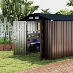 Apparatenhuis Metaal 350 x 223 x 197 cm Tuinhuis met Hellend Dak Afsluitbare Deuren en Sleutels