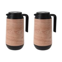 2x stuks koffie/thee thermoskannen houtlook 1000 ml - thumbnail