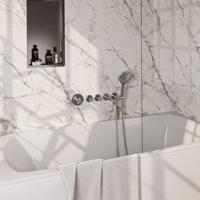 BRAUER Stripe Thermostatische Badkraan - SET 02 - inbouw - uitloop - 3-standen handdouche - doucheslang - wandaansluitbocht - RVS-kleurig geborsteld PVD 5-NG-358 BRAUER Stripe Thermostatische Badkraan - SET 02 - inbouw - uitloop - 3-standen handdouche - doucheslang - wandaansluitbocht - RVS-kleurig geborsteld PVD 5-NG-358