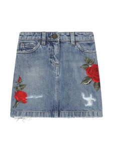 Dolce & Gabbana Kids short en jean à motif rose brodé - Bleu