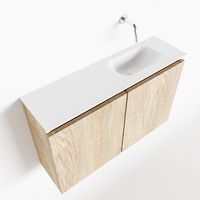 Toiletmeubel Mondiaz Ture | 80 cm | Meubelkleur Washed oak | Eden wastafel Talc Rechts | Zonder kraangat