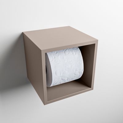MONDIAZ Easy Toiletrolhouder CUBE 160 solid surface 16x16cm kleur Smoke. Geschikt voor op en inbouw.