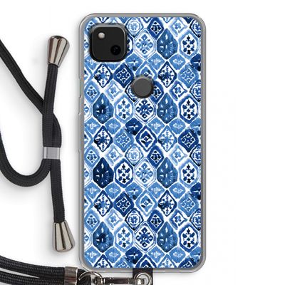 Blauw motief: Pixel 4a Transparant Hoesje met koord