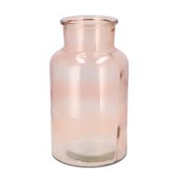Bloemenvaas melkbus fles model - helder gekleurd glas - zachtroze - D15 x H26 cm