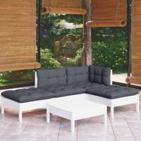 5-delige Loungeset met kussens grenenhout wit