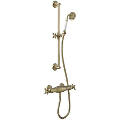 Douchekraan Tres Clasic | Opbouw | Thermostaatkraan | 1-weg | hoh 15 cm | 2-knops | Vintage | Messing oud
