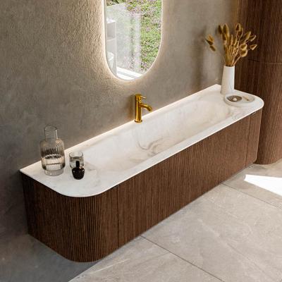 Badmeubel Mondiaz Kurve-Dlux | 170 cm | Meubelkleur Walnut | Wastafelkleur Frappe | Solid surface | Midden spoelbak | 1 kraangat