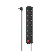 Hama Stekkerdoos, 6-voudig, overspanningsbev., 90 , ind. schakelbaar,1,4m Kabel Zwart Hama Stekkerdoos, 6-voudig, overspanningsbev., 90 , ind. schakelbaar,1,4m Kabel Zwart