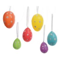 12x stuks gekleurde plastic/kunststof gestipte eieren/Paaseieren 6 cm    -