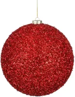 Mica Decorations kunststof kerstbal tinsel 20cm rood