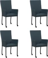 Set van 4 Blauwe leren moderne eetkamerstoelen Deal - met armleuning poot vierkant zwart met wiel - Toledo Leer Marine (blauw leer)