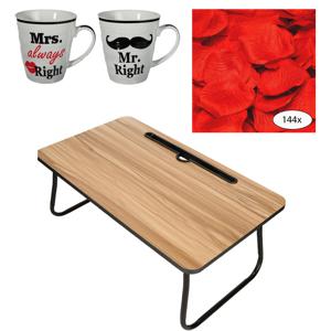 Bedtafel en Koffiebeker set - Mr Right en Mrs Always Right - Valentijn cadeautje voor hem / haar