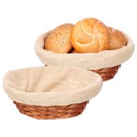Kipit Broodmandje met stof - 2x - riet/canvas - bruin - 25 x 9 cm - landelijke stijl - Broodjes serv