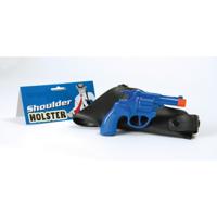 Speelgoed revolver met schouder holster - 16 cm - politie/cowboy/gngster thema