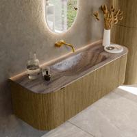Badmeubel Mondiaz Kurve-Dlux | 140 cm | Meubelkleur Dusk | Wastafelkleur Oza | Solid surface | Wasbak midden spoelbak | Zonder kraangat(en)