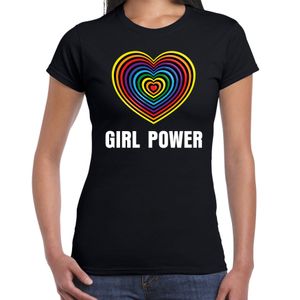 Regenboog hart Girl Power gay pride zwart t-shirt voor dames