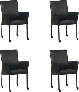 Zwarte leren moderne eetkamerstoel Comfort - Granada leer Black (zwart leer)
