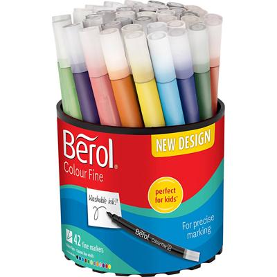 Berol colourfine, d 10 mm, lijndikte 0,3-0,7 mm, diverse kleuren, 42 stuk/ 1 doosje