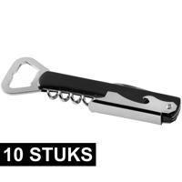 Luxe flesopener/kurkentrekker - 10x - Sommeliersmes - RVS/kunststof - zwart/zilver