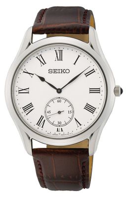 Seiko SRK049P1 Horloge staal-leder zilverkleurig-bruin 39 mm