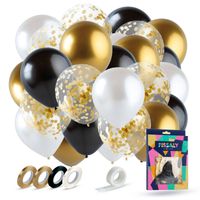 Fissaly® 40 stuks Goud, Zwart & Wit Helium Ballonnen met Lint – Versiering Decoratie – Papieren Confetti – Latex - thumbnail
