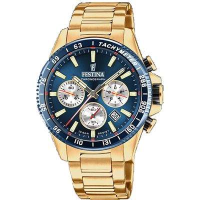 Festina F20634/2 Horloge Cab Chrono staal goudkleurig-blauw 45 mm