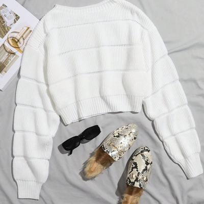 Bon&Bon Hot Pink Ribbed Knit Crop Sweater - Casual Drop Shoulder Pullover White / XS